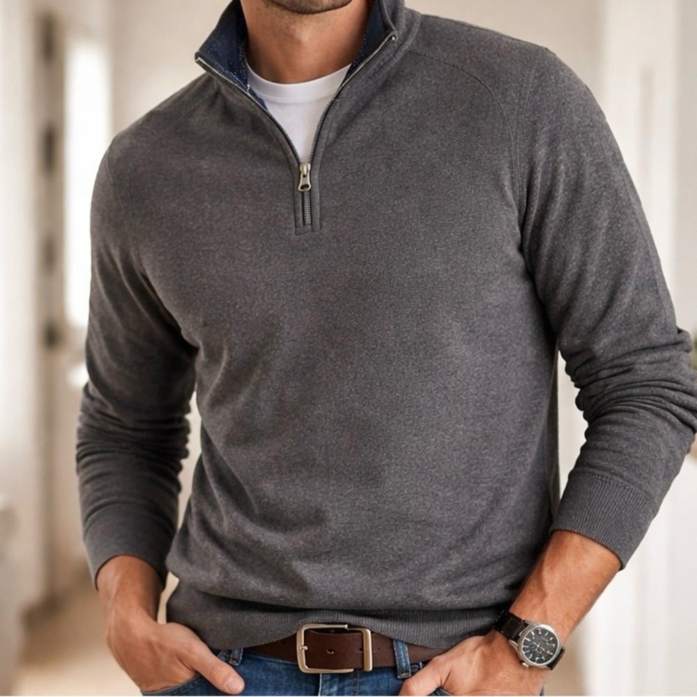 English Laundry Quarter Zip‎ Pullover Men’s Sweater Medium Gray NWT